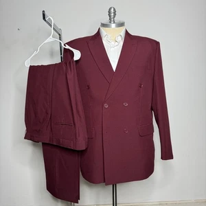 LUCCI Collezione Burgundy Double Breasted Suit Mens 48R 42W - Picture 1 of 12
