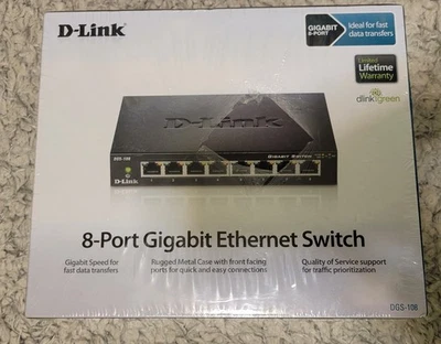 D-Link 8-Port Gigabit Ethernet Switch DGS-108 Ver. B1 SEALED - Image 1 of 4