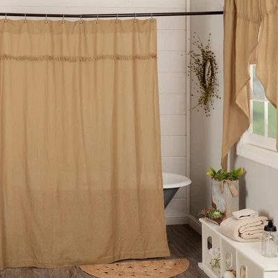 Shower Curtain Burlap Natural Farmhouse 72x72 Woven Cotton Bath Decor VHC Brands - Image 1 of 4