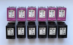 12 x HP 304 empty ink cartridges - 6x black & 6x colour - Zdjęcie 1 z 1