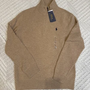 Polo Ralph Lauren Men’s 1/2 Zip Mockneck Sweater Beige Small 100% Wool NWT - Picture 1 of 13