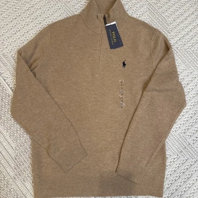 Polo Ralph Lauren Men’s 1/2 Zip Mockneck Sweater Beige Small 100% Wool NWT - Image 1 of 4