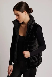 Blanc Noir Adventurer Reversible Faux Fur Puffer Vest Black - Picture 1 of 4