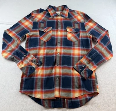 Diesel Plaid Shirt Mens L  Blue Orange Western LS Pearl Snap Button EUC - Image 1 of 4
