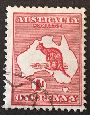Australia Kangaroo 1913 VFU 1d Stamp Light Hinged - Image 1 of 2