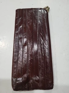Genuine EEL Skin Kiss Lock Billfold  8”x3” Purse NEW Old Stock Brown - Picture 1 of 7