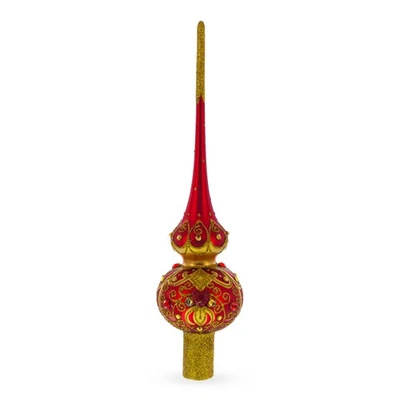 Golden Scrolls on Red Glass Tree Topper - Image 1 of 4
