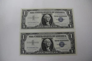 A Pair Of Series 1957A  1$ Dollar Bill Silver Certificate Blue Seal Uncirculated - Picture 1 of 4