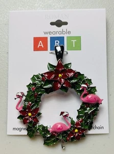 NWT Wearable Art Necklace Charm Holiday Christmas Wreath Poinsettia Flamingo $25 - Picture 1 of 1
