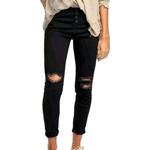 Free People Gr. 24 Jeans schwarz Denim distressed Sabrina super skinny Knopf - Bild 1 von 6