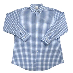 Brooks Brothers 346 Men's Dress Shirt Size 16 32/33 Oxford Blue Plaid - Picture 1 of 2