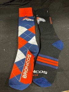 Denver Broncos Men's Long Crew Socks Large and One Size Fits Most 2 Pairs - Picture 1 of 2