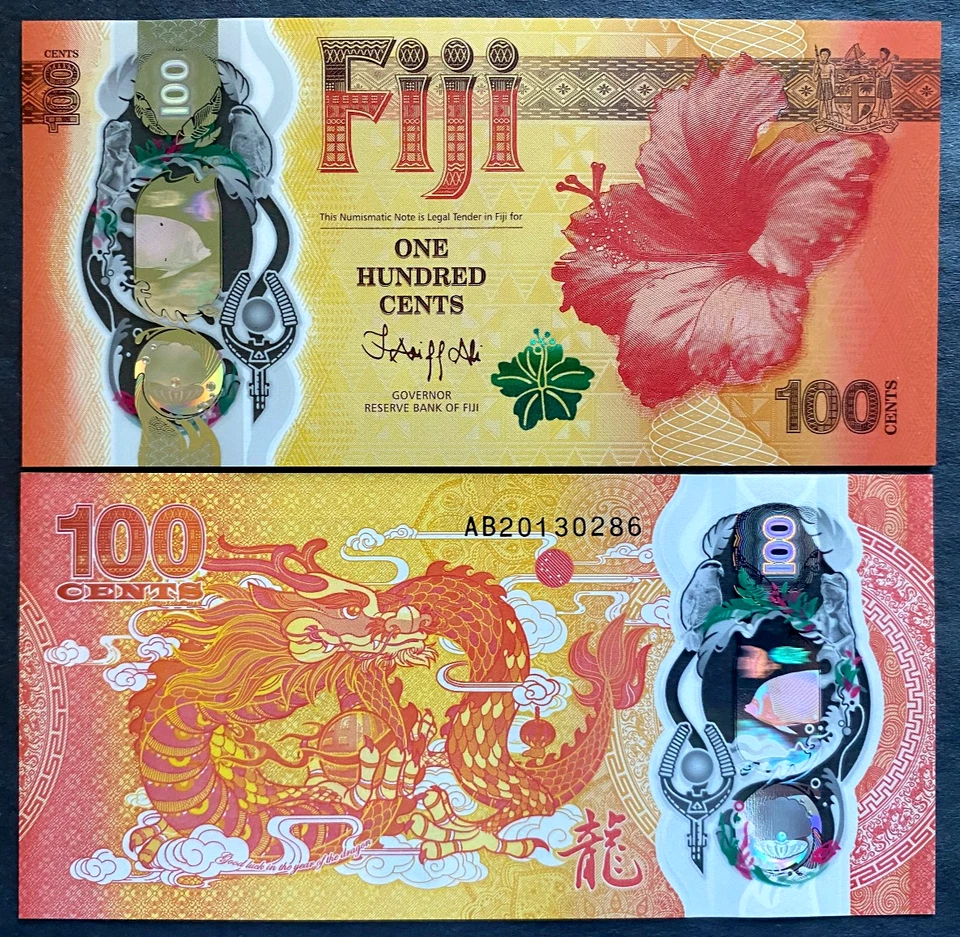 Billete conmemorativo Dragon Poylmer FIJI 100 centavos 2023 papel moneda mundial UNC Foto 1 de 1