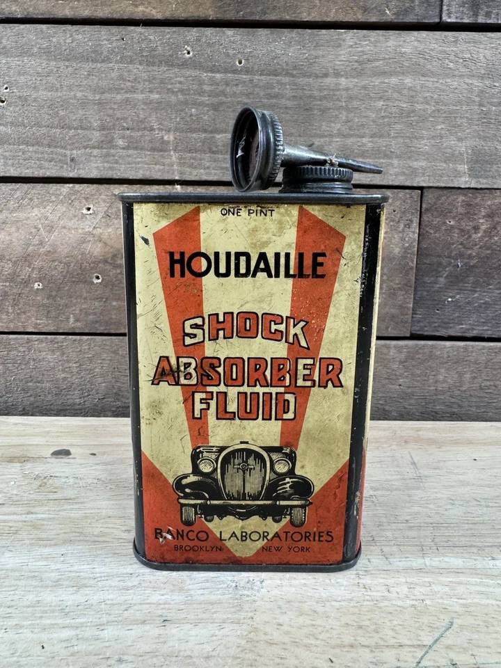 Amortecedor Houdaille antigo da década de 1930 fluido óleo de estanho lata de automóvel lata de 1 litro - Imagem 1 de 4