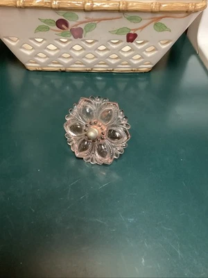 Raro Vintage Rosa Depressão Vidro Porta Batente Haste de Latão - Imagem 1 de 4