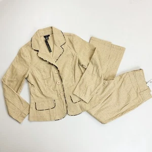 COURTENAY 2-Piece Suit SZ 8P NWT Y2K Striped Blazer Pants Floral Trim Tan - Picture 1 of 14