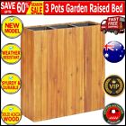 Garden Raised Bed With 3 Pots Solid Acacia Wood Outdoor Plant Care Basket New Au