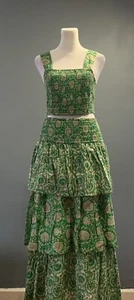 House of Harlow 1960 Revolve Sz Small Smocked Tiered Green Floral Skirt Set - Picture 1 of 9