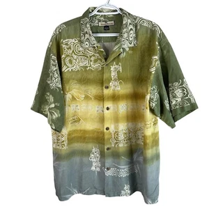 Tommy Bahama Mens 100% Silk Hawaiian Shirt L Colorful Tiki Floral Wooden Buttons - Picture 1 of 5
