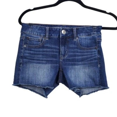 American Eagle Womens Blue Shortie Raw Hem Denim Jean Shorts Size 0 - Image 1 of 4