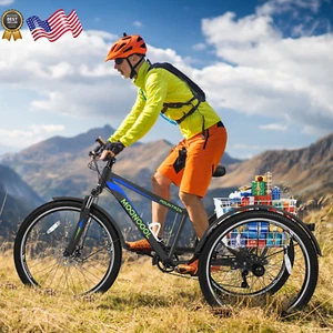 Mountain Tricycle for Adults 3 Wheeled 7-Speed Mountain Tricycle 24/26/27.5 - Picture 1 of 11