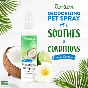 TropiClean Lime & Coconut Deodorising Spray for Pets 236ml Refreshing Dogs/Cats - Picture 1 of 6