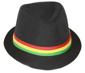 Rastafarian Colored Band Fashion Black Fedora Hat Medium - Picture 1 of 2