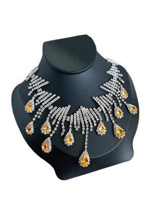 KETTE  Statement Collier Goldgelb/Klar Stäbchen/Tropfen Aluminium Modeschmuck  - Bild 1 von 2