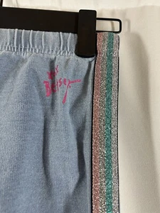 Betsey Johnson Girls 7/8 Blue Pants With Glittery Rainbow Stripes Down Sides - Picture 1 of 6
