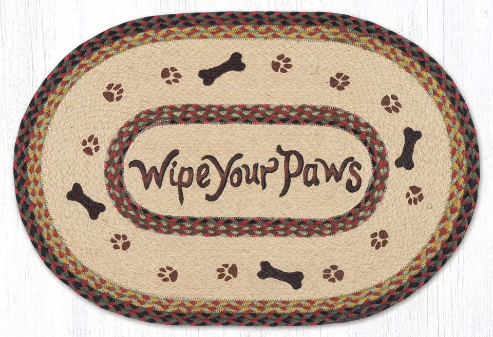 Braided Rug 20 x 30 inch Wipe Your Paws Dog Bone Pet Paws Earth Rugs 100% Jute - Image 1 of 1