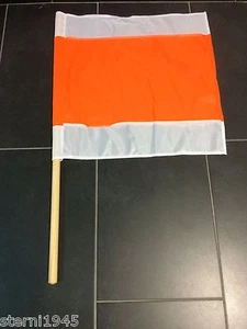 WARNFAHNE FLAGGE WARNFLAGGE WINTERFAHNE FAHNE ORANG/WEISS 500x500MM MIT STIEL - Bild 1 von 1