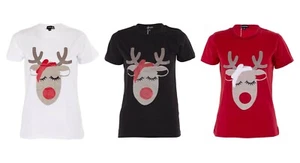 Kids Boys Girls Cotton Christmas Novelty Reindeer Face Print T-Shirt Xmas Top - Picture 1 of 14