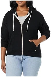Volcom Women's Lil Zip Up Hooded Fleece Sweatshirt Black - Picture 1 of 1