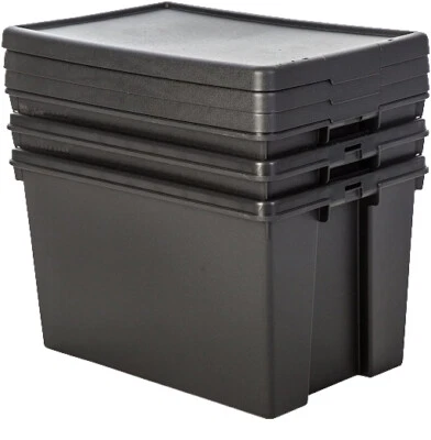 62L Storage Box with Lids Heavy Duty Recycled Plastic Stackable Container- Black - Image 1 of 4
