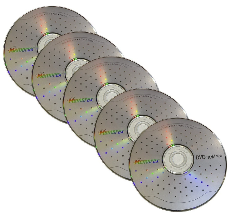 5 x Memorex DVD-RW Disc ReWritable Blank Discs in Sleeve x4 Speed  4.7GB 120min - Image 1 of 1