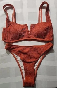 Größe L Bikini hoch geschnitten wattiert Badeanzug Zweiteiler Bandeau gerippt  - Bild 1 von 2