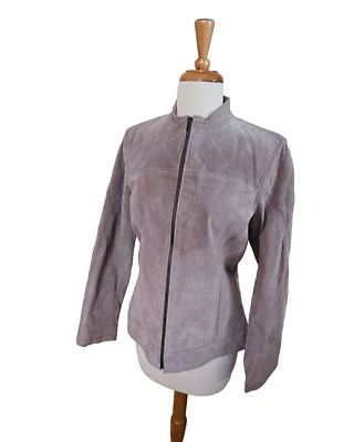 New RUFF HEWN Gray Suede Genuine Leather JACKET Worn Well M - Image 1 of 4