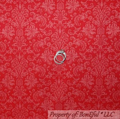 BonEful Fabric FQ Cotton Quilt Red Pink Damask Holiday Flower Calico Fall Xmas S - Image 1 of 4