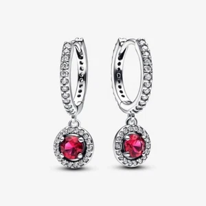 New 100% Genuine Authentic Pandora Red Round Sparkling Hoop Earrings 292379C01 - Picture 1 of 4