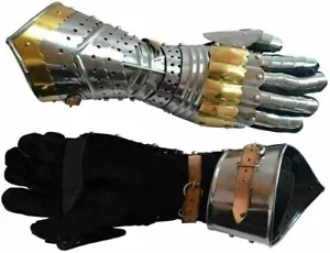 Guantes de acero - Medieval - Caballero-Cruzado armadura única - Par - Acentos de latón - Guantelete - Imagen 1 de 3