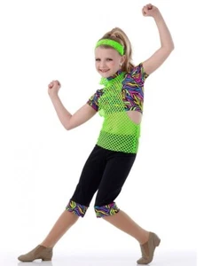 Extreme Adult 2XL Dance Costume Jazz Tap Hip Hop Mesh & Print Tops/Capri Pants - Picture 1 of 3