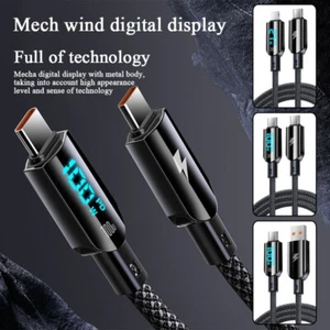 100w Super Fast USB Type-C Charging Cable Braid Phone Charger Lead with-Display - Picture 1 of 20