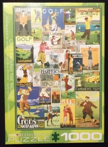 GOLF AROUND THE WORLD EUROGRAPHICS PUZZLE 1000 PIECES NEW VINTAGE ART COLLECTION - Picture 1 of 3