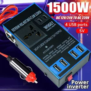 1500W Car Power Inverter Converter Adapter DC 12V to AC 240V USB 4 Socket Wave - Picture 1 of 1