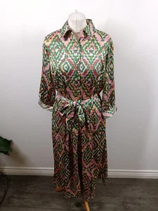 Love Sunshine Geometric Retro Print Size 14 Satin Midi Dress BNWT - Picture 1 of 12