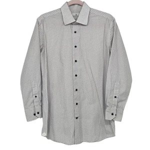 Emanuel Berg Mens 15 3/4 40cm Modern Fit Button Dress Shirt Polka Dot White Blue - Picture 1 of 7