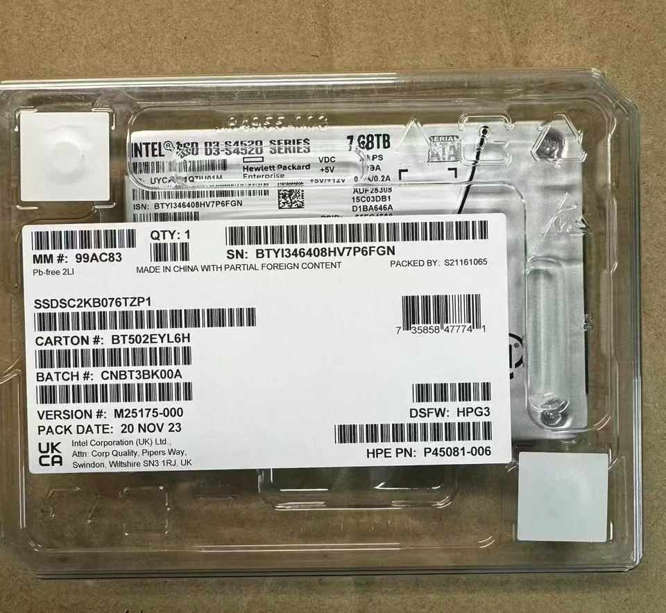 Intel S4510 7.68TB SC2KB076T8 6Gb/s 2.5" SATA III Solid State Drive