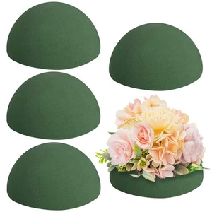 Green Floral Foam Round Half Ball 5.5×2.75in 4 Pack for DIY Arrangements - Picture 1 of 7