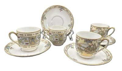 4 Nippon Kutani/Satuma Hand Painted Dragon & Landscape Demitasse Cups & Saucers - Image 1 of 4