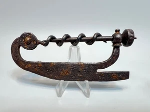 18th.C Forged Iron Pocket Corkscrew Folding Multi Tool Ornate Flint Mega Rare - Picture 1 of 13